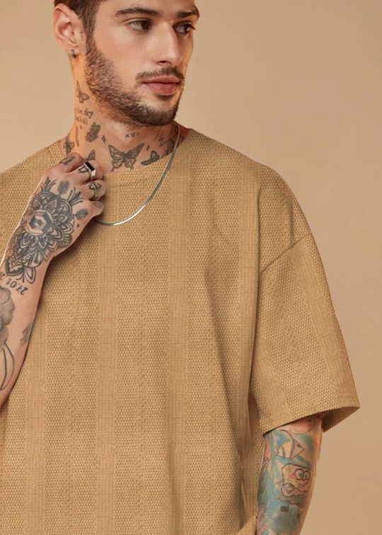 Elliot Knitted Camel Oversized T-Shirt For Men